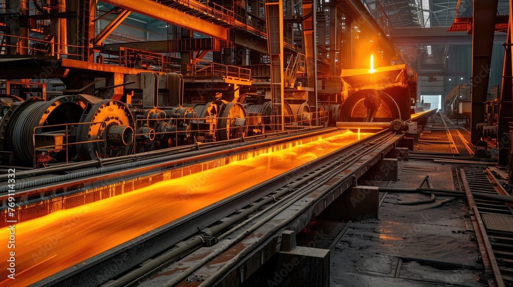 Automated Metalworking, High-Speed Manufacturing and Heavy Machinery at Work in Steel Manufacturing Technologically Advanced Factories