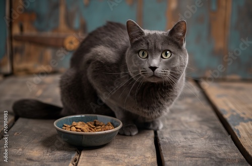 Alert gray cat on wood