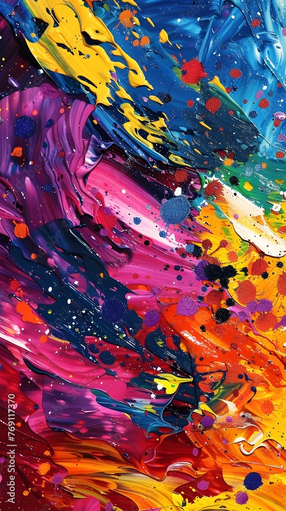 Abstract colorful oil painting on canvas.