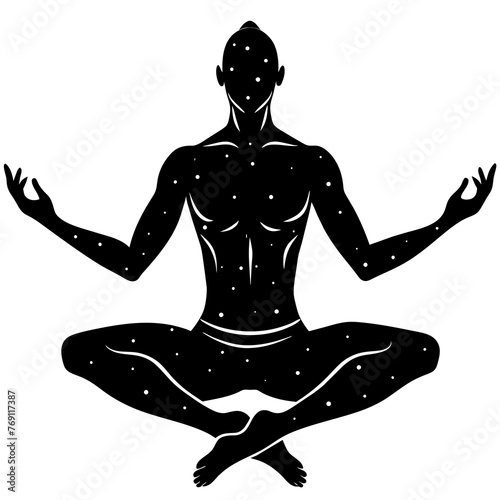 black silhouette man yoga pose on  white background silhouette vector art Illustration