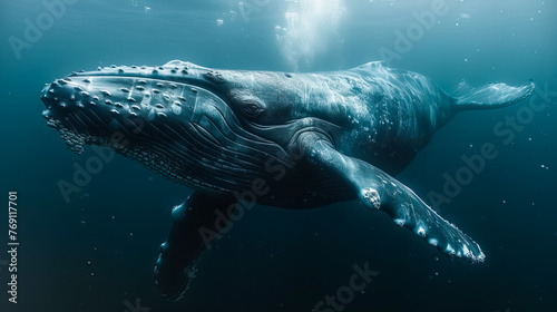 Humpback Whale Swimming in the  Ocean.  Exploring the Ocean Depths © EwaStudio