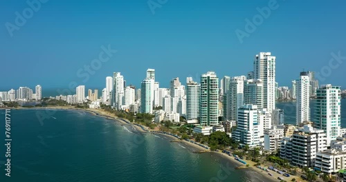 Aerial hyperlapse view of Cartagena Bolivar Colombia Skyline Bocagrande photo