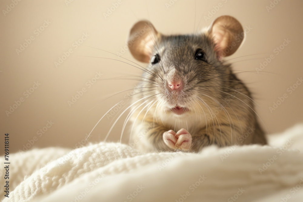 A purebred rodent poses for a portrait in a studio with a solid color background during a pet photoshoot.
A purebred rodent poses for a portrait in a studio with a solid color background during a pet photoshoot.