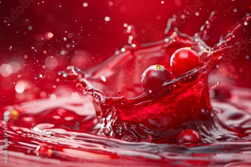 Dynamic Red Splash with Cranberry, Close-Up Shot