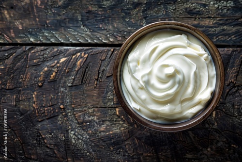Creamy Natural Yogurt in Artisan Bowl, Rustic Background