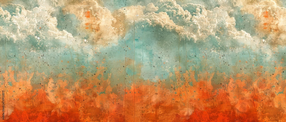 Orange-Blue-White Clouds on Blue-Orange Background with Black Dots at Bottom