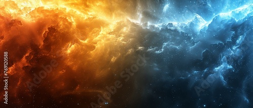  Space Scene - Orange, Blue, Yellow, Red Sky Clouds and Stars