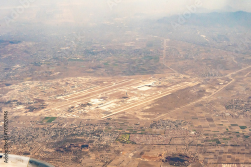 Aerial photograph of Felipe Angeles international airport NLU in Zumpango, Mexico north of Mexico City.   Originally named Santa Lucia Airport Base it is a second airport of Greater Mexico City. photo