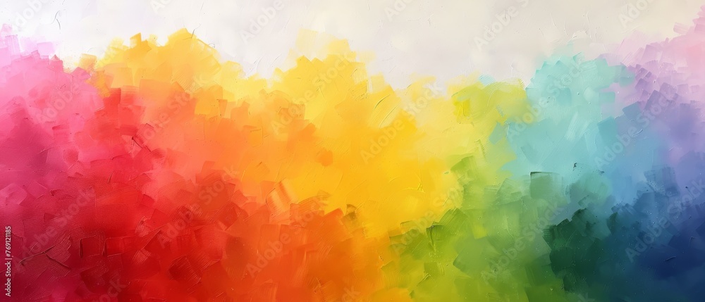   A vivid depiction of a sky comprised of whites, reds, yellows, greens, and blues