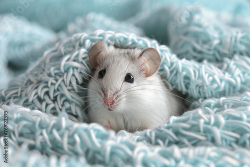 A purebred rodent poses for a portrait in a studio with a solid color background during a pet photoshoot.