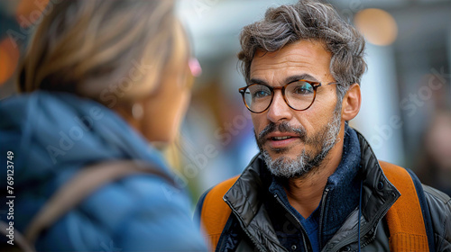 Handsome middle age man portrait at street