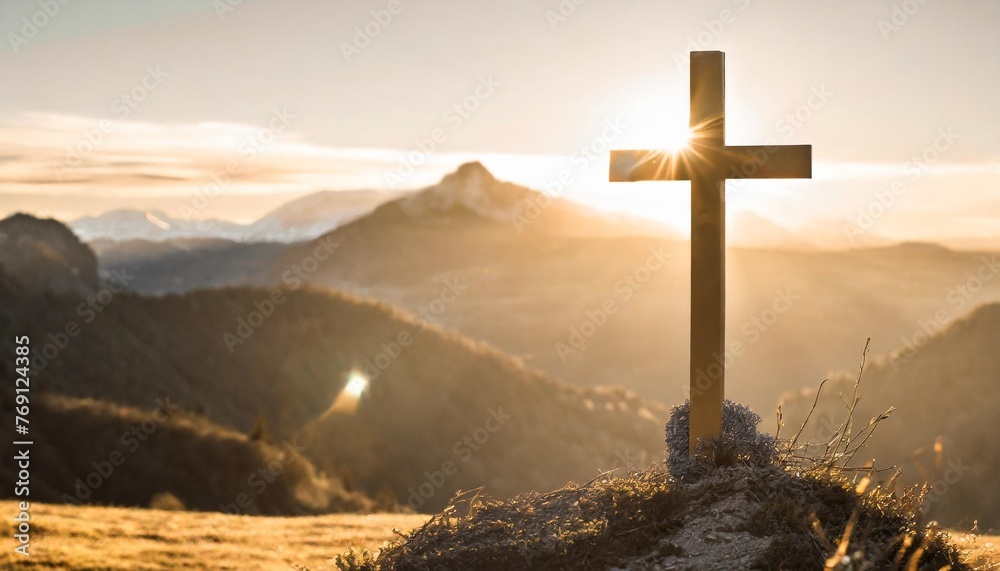 easter symbol cross against sunset mountain easter symbol cross against sunset mountain