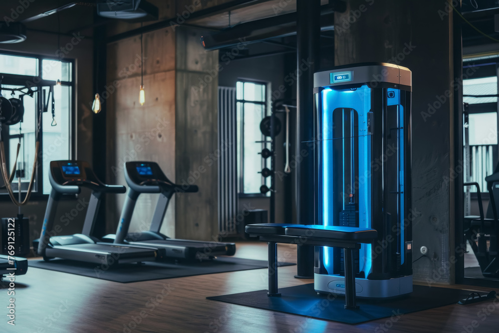 Futuristic Gym Station in a Modern Fitness Center Futuristic Gym Station in a Modern Fitness Center