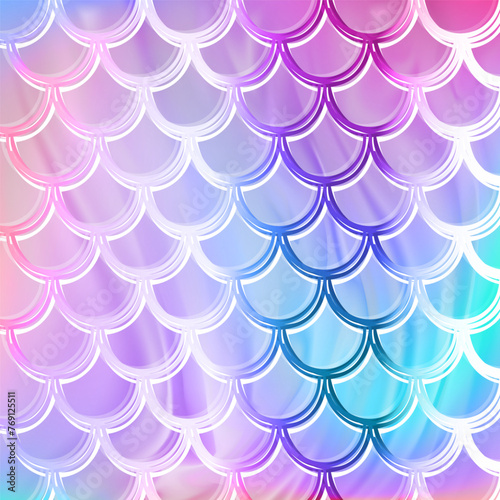 Mermaid background made in bright azure tints. Square template with scale decoration. Unusual sea pattern.
