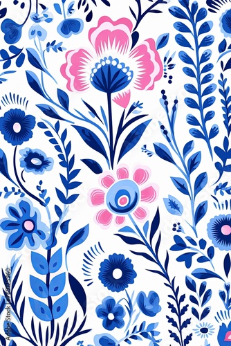 bright spring colors blue and white, pinknordic pattern white background