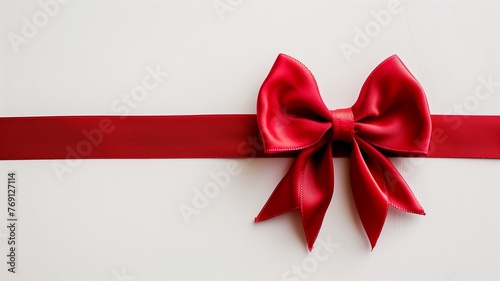Decorative red bow with horizontal red ribbon. Vector bow for page decor isolated on white.