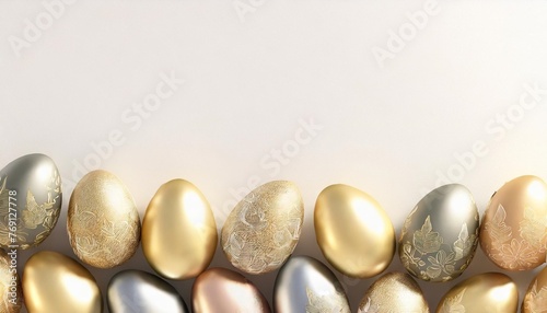 colorful easter eggs border on white background with a large copy space 3d render illustration