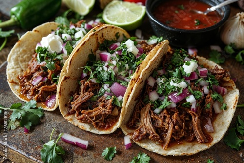 Authentic Mexican Tacos with Shredded Beef and Fresh Salsa
