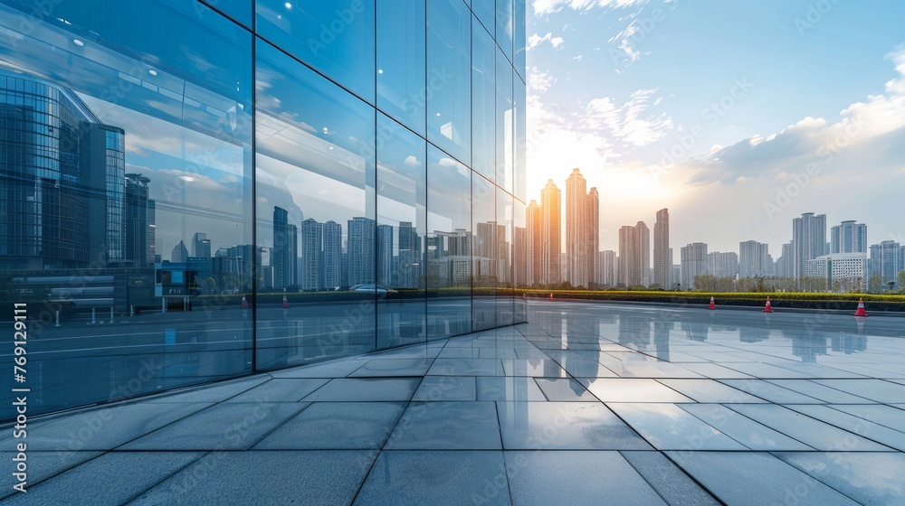 Fototapeta premium The serene symmetry of modern buildings and a clean road