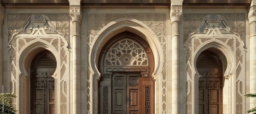 elegant arched doors with intricate stone carvings