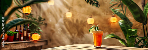 Tropical Cocktail with Orange and Ice, Refreshing Summer Beverage in a Glass, Party Drink Concept