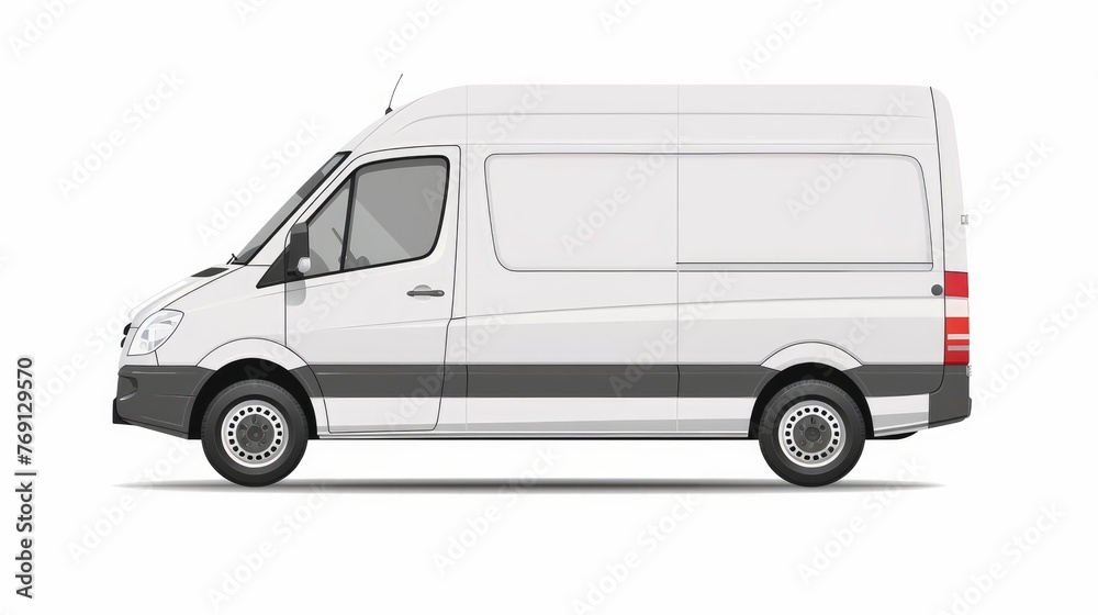 A delivery van captured from the side view, isolated on a clean white background