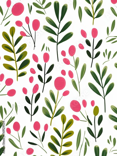 bright spring colors olive and white, pinknordic pattern white background 