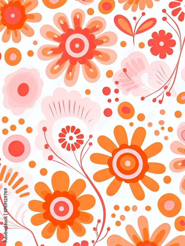 bright spring colors orange and white, pinknordic pattern white background