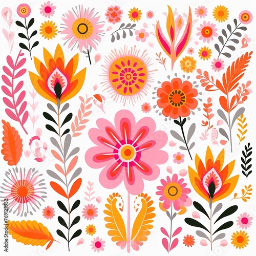bright spring colors orange and white  pinknordic pattern white background