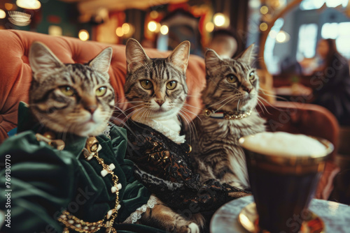 A cat enjoys a human-like gathering at a bar.