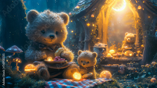 Teddy Bear and Friends in the Forest. Picnic Adventure