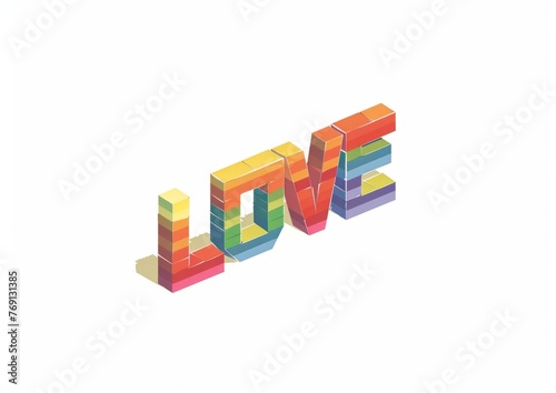 isometric rainbow cubes forming the word "LOVE" Generative AI