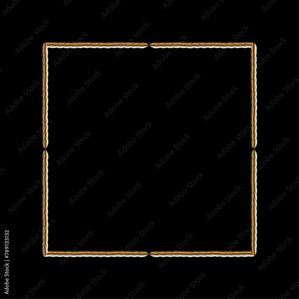 Golden square frame for an image on a black background. Empty space for an image, painting, postcard or photograph. 3D realistic modern template vector illustration. A simple gold object on the wall. Golden square frame for an image on a black background. Empty space for an image, painting, postcard or photograph. 3D realistic modern template vector illustration. A simple gold object on the wall.