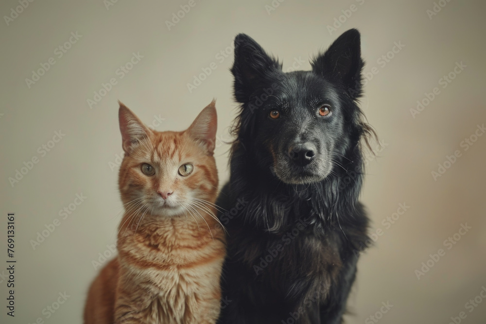 Fototapeta premium A cat and a dog are companions.