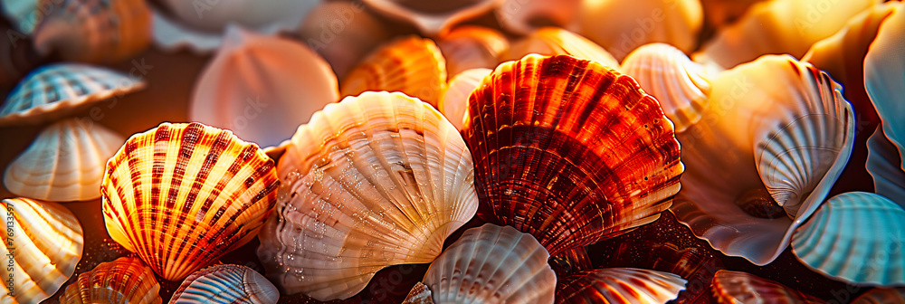 Variety of Colorful Seashells, Marine Beauty, Tropical Beach Discovery, Natures Patterns Variety of Colorful Seashells, Marine Beauty, Tropical Beach Discovery, Natures Patterns