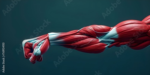 In-depth D model of a man's forearm muscles highlighting intricate anatomy and robustness. Concept Anatomy, Forearm Muscles, 3D Model, Human Body, Robustness photo