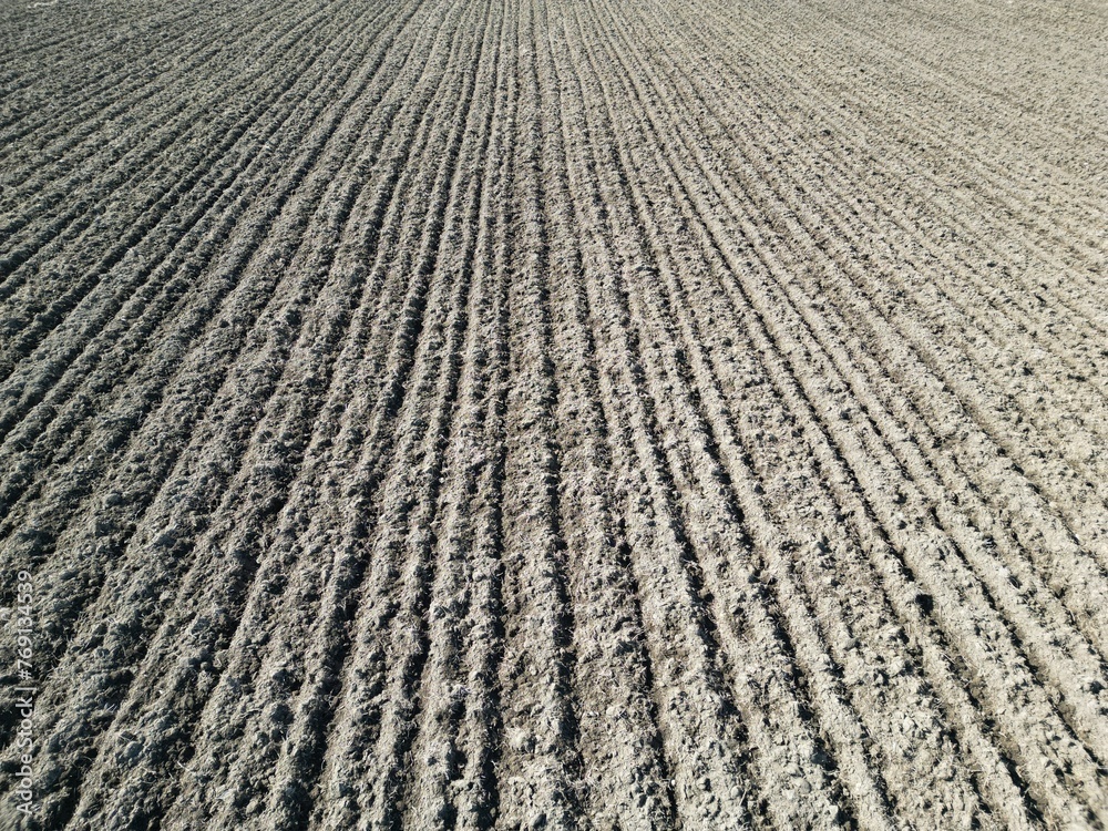 Fly over a newly plowed field