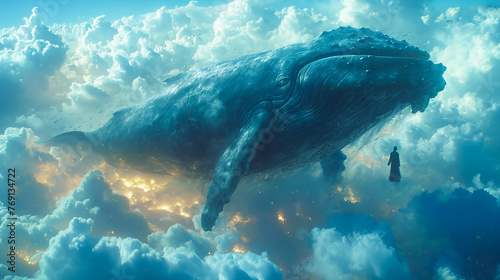 Whale in the Clouds. Floating Giants. Surreal Marine Landscape