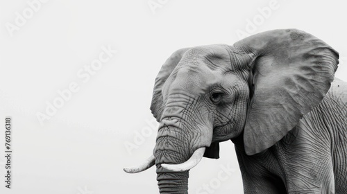 a black and white photo of an elephant with tusks and tusks on it's ears. photo