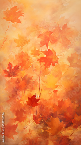 Autumn Transitions: An Enchanting Dance of Colorful Leaves Set Against an Earthy, Dusky Background