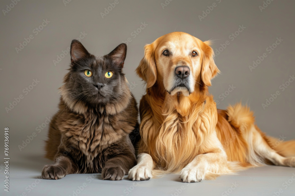 Fototapeta premium A cat and a dog are companions.