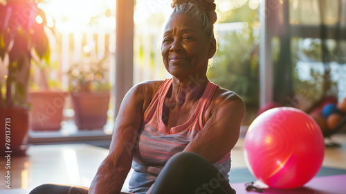 afro american female senior at gym for fitness photo