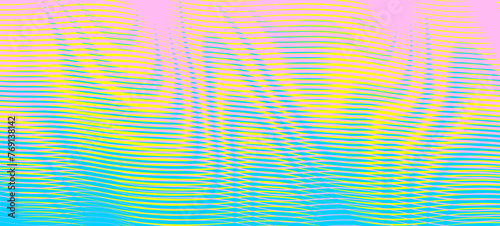 Neon colorful geometric abstract banner with waves stripes. Holographic crazy background for wall art, wallpaper, textile, fabrics, wall panel, textile, cover, poster, interior decor. 
