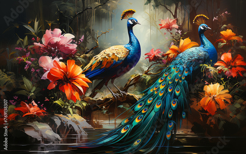 Elegant colourful peacock