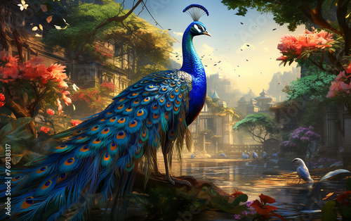 Elegant colourful peacock