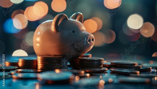 piggy bank with euro coins, bokeh background