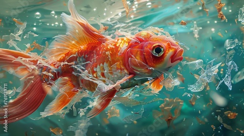 Polluted Ocean Beauty: Fish and Plastic Waste Generative AI © AlexandraRooss