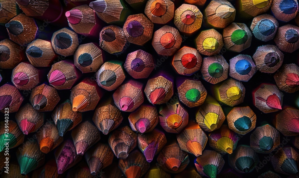 Close-up of a bunch of colored pencils, abstract background with colored pencils macro view Close-up of a bunch of colored pencils, abstract background with colored pencils macro view