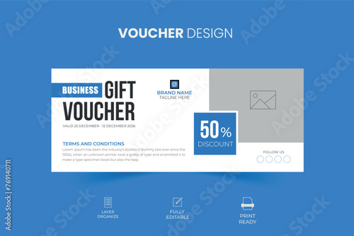 Business gift voucher card design template, modern discount coupon vouchers for shopping, fashion background design, creative voucher banner for gift and shopping.