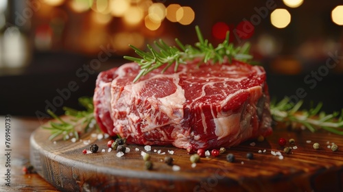 Vibrant Close-up of Matured Beef Chop on Butcher Counter Generative AI